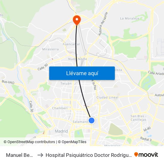 Manuel Becerra to Hospital Psiquiátrico Doctor Rodríguez Lafora map