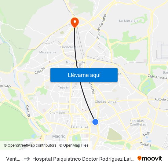 Ventas to Hospital Psiquiátrico Doctor Rodríguez Lafora map