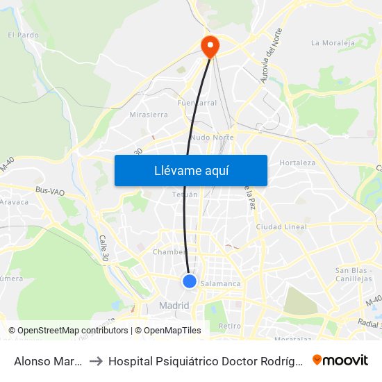 Alonso Martínez to Hospital Psiquiátrico Doctor Rodríguez Lafora map