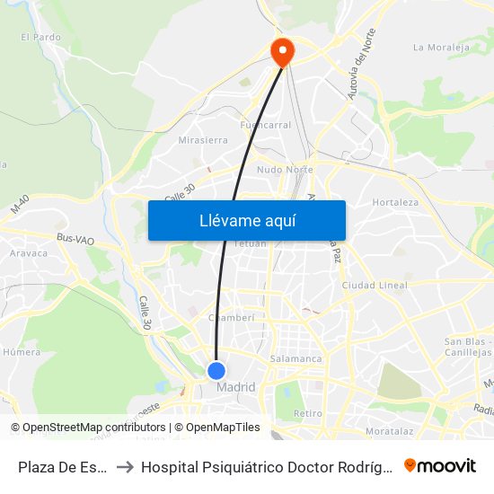 Plaza De España to Hospital Psiquiátrico Doctor Rodríguez Lafora map