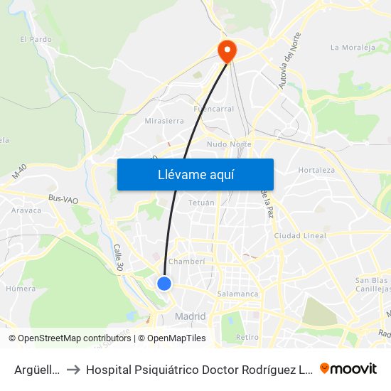 Argüelles to Hospital Psiquiátrico Doctor Rodríguez Lafora map