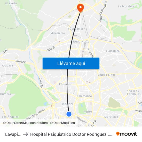 Lavapiés to Hospital Psiquiátrico Doctor Rodríguez Lafora map