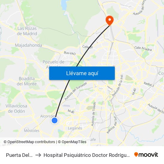 Puerta Del Sur to Hospital Psiquiátrico Doctor Rodríguez Lafora map