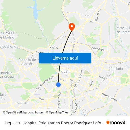 Urgel to Hospital Psiquiátrico Doctor Rodríguez Lafora map