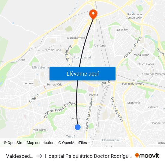 Valdeacederas to Hospital Psiquiátrico Doctor Rodríguez Lafora map