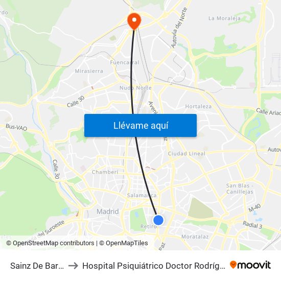 Sainz De Baranda to Hospital Psiquiátrico Doctor Rodríguez Lafora map