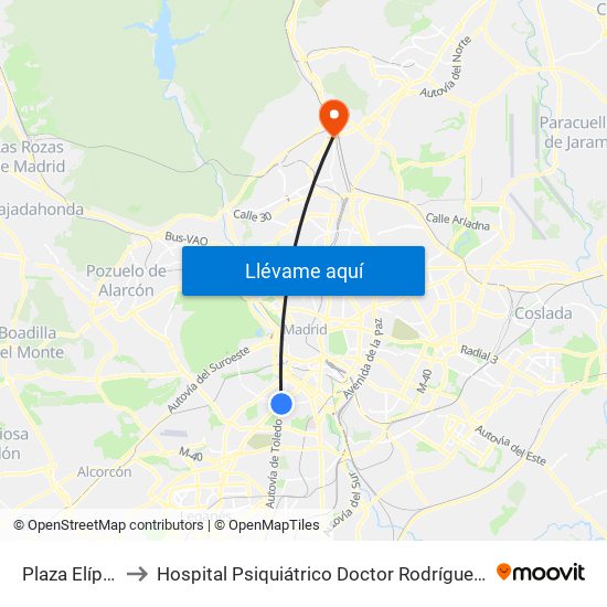 Plaza Elíptica to Hospital Psiquiátrico Doctor Rodríguez Lafora map