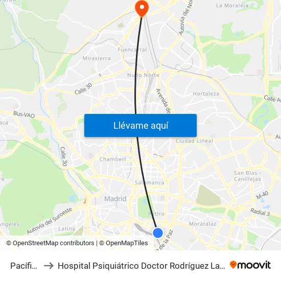 Pacífico to Hospital Psiquiátrico Doctor Rodríguez Lafora map