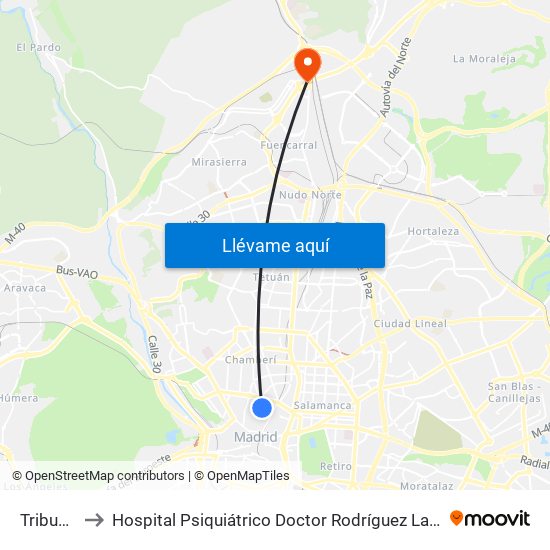 Tribunal to Hospital Psiquiátrico Doctor Rodríguez Lafora map