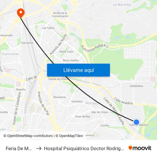 Feria De Madrid to Hospital Psiquiátrico Doctor Rodríguez Lafora map