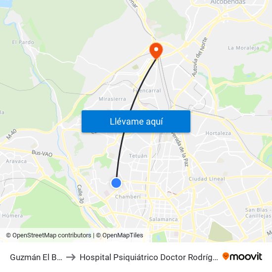 Guzmán El Bueno to Hospital Psiquiátrico Doctor Rodríguez Lafora map