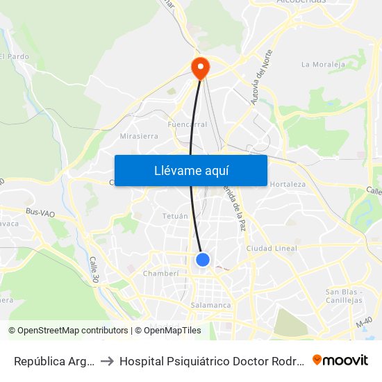 República Argentina to Hospital Psiquiátrico Doctor Rodríguez Lafora map