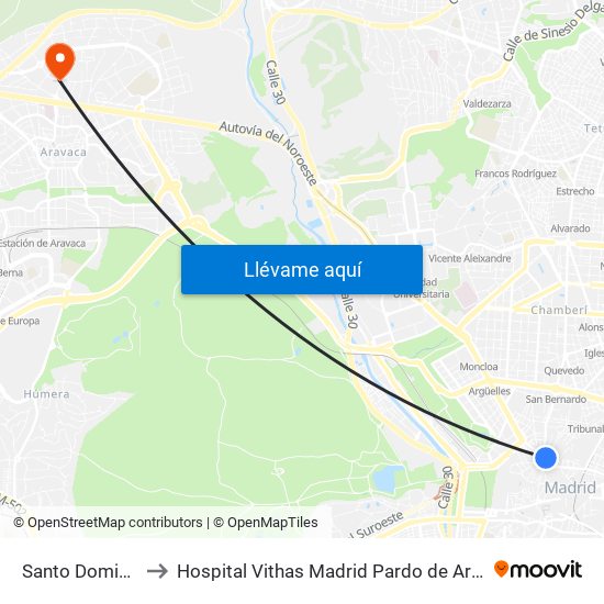 Santo Domingo to Hospital Vithas Madrid Pardo de Aravaca map