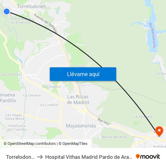 Torrelodones to Hospital Vithas Madrid Pardo de Aravaca map