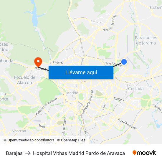Barajas to Hospital Vithas Madrid Pardo de Aravaca map