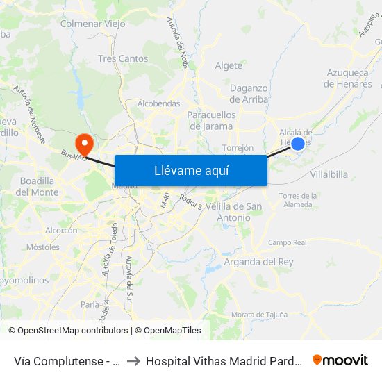 Vía Complutense - Brihuega to Hospital Vithas Madrid Pardo de Aravaca map