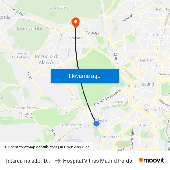 Intercambiador De Aluche to Hospital Vithas Madrid Pardo de Aravaca map