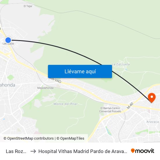 Las Rozas to Hospital Vithas Madrid Pardo de Aravaca map