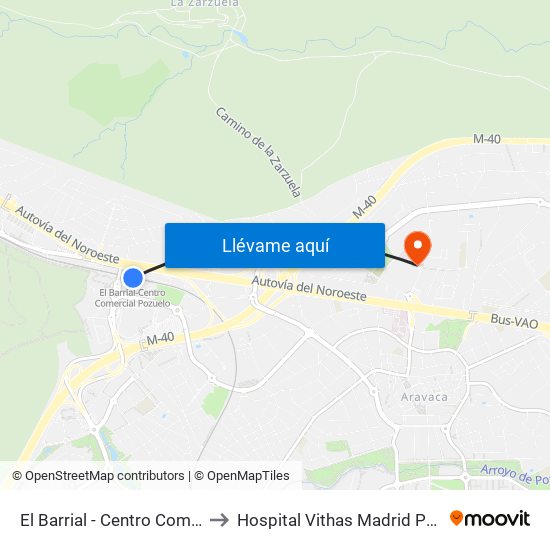 El Barrial - Centro Comercial Pozuelo to Hospital Vithas Madrid Pardo de Aravaca map