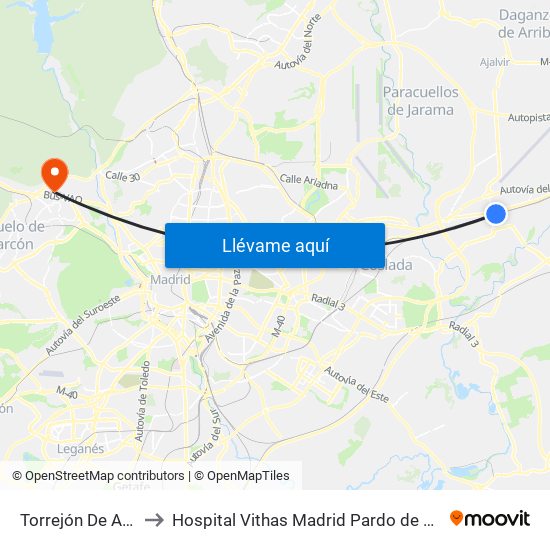 Torrejón De Ardoz to Hospital Vithas Madrid Pardo de Aravaca map