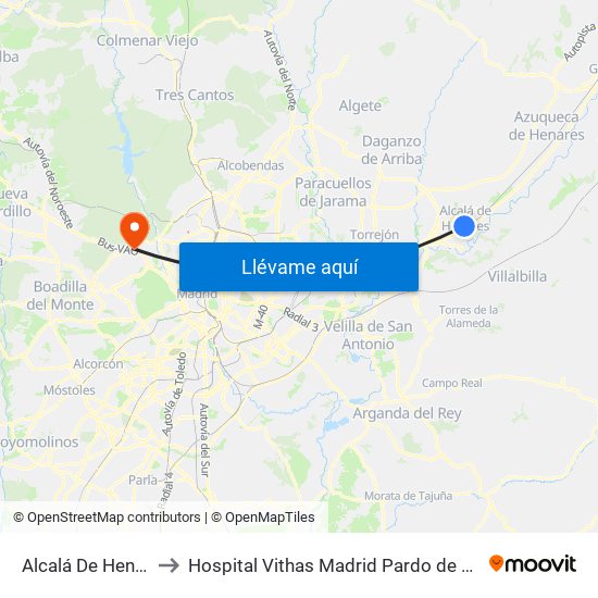 Alcalá De Henares to Hospital Vithas Madrid Pardo de Aravaca map