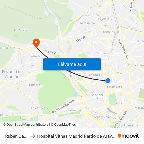 Rubén Darío to Hospital Vithas Madrid Pardo de Aravaca map