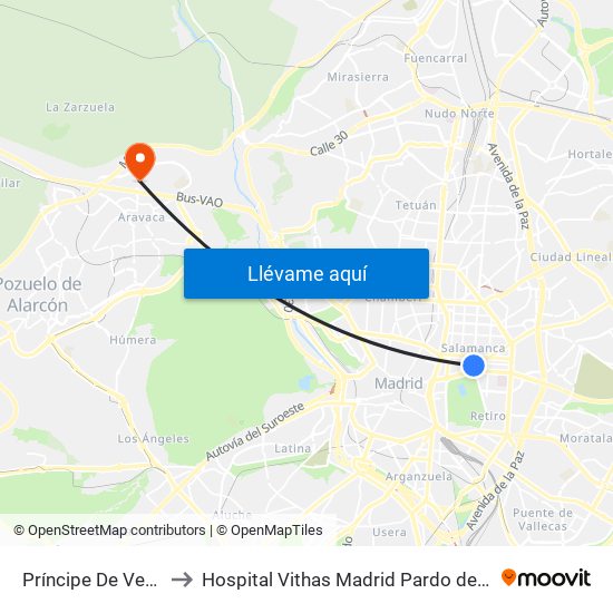 Príncipe De Vergara to Hospital Vithas Madrid Pardo de Aravaca map