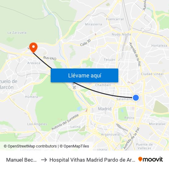 Manuel Becerra to Hospital Vithas Madrid Pardo de Aravaca map