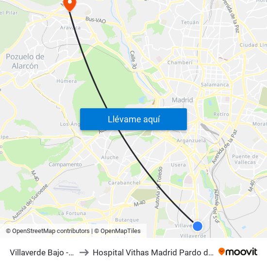 Villaverde Bajo - Cruce to Hospital Vithas Madrid Pardo de Aravaca map