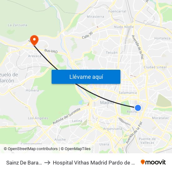 Sainz De Baranda to Hospital Vithas Madrid Pardo de Aravaca map