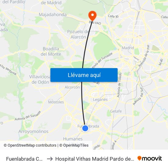 Fuenlabrada Central to Hospital Vithas Madrid Pardo de Aravaca map