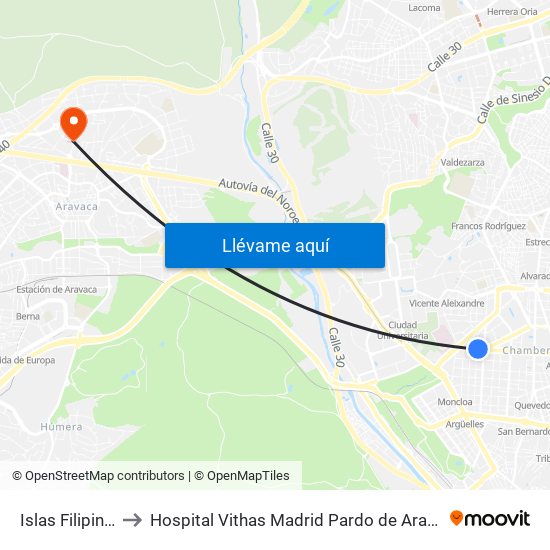 Islas Filipinas to Hospital Vithas Madrid Pardo de Aravaca map