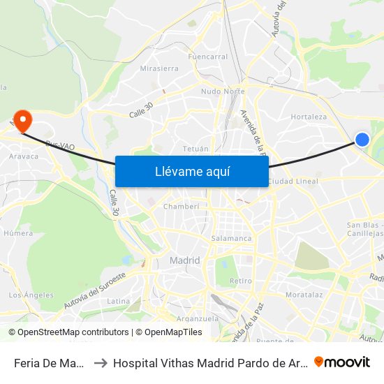 Feria De Madrid to Hospital Vithas Madrid Pardo de Aravaca map