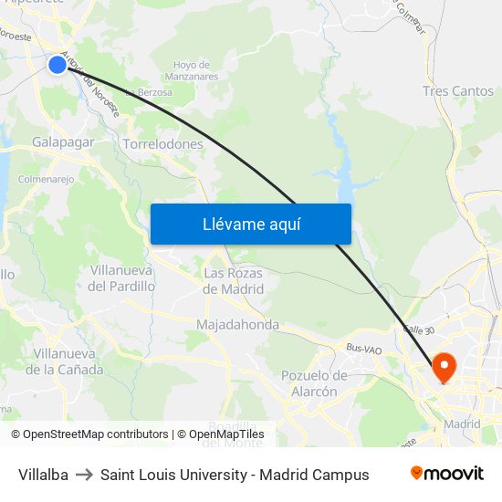 Villalba to Saint Louis University - Madrid Campus map