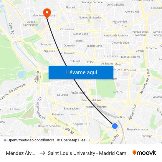 Méndez Álvaro to Saint Louis University - Madrid Campus map