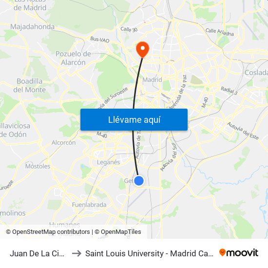 Juan De La Cierva to Saint Louis University - Madrid Campus map