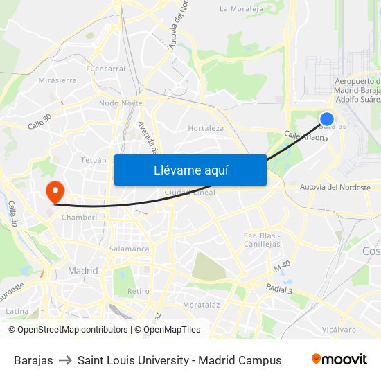 Barajas to Saint Louis University - Madrid Campus map