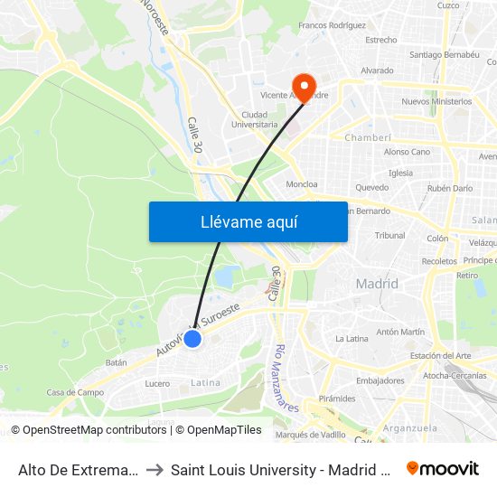 Alto De Extremadura to Saint Louis University - Madrid Campus map