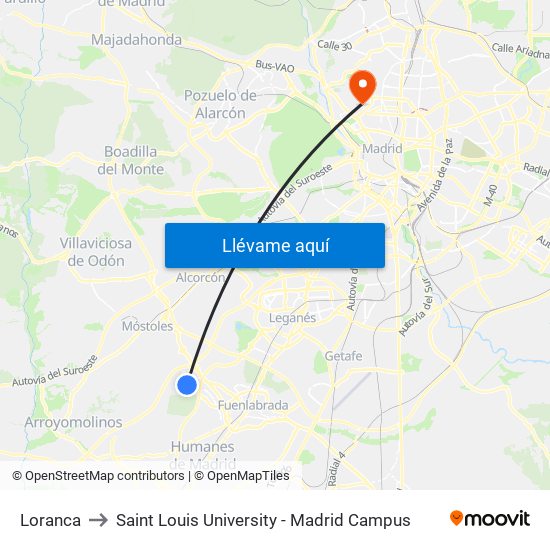 Loranca to Saint Louis University - Madrid Campus map