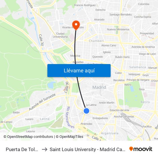 Puerta De Toledo to Saint Louis University - Madrid Campus map
