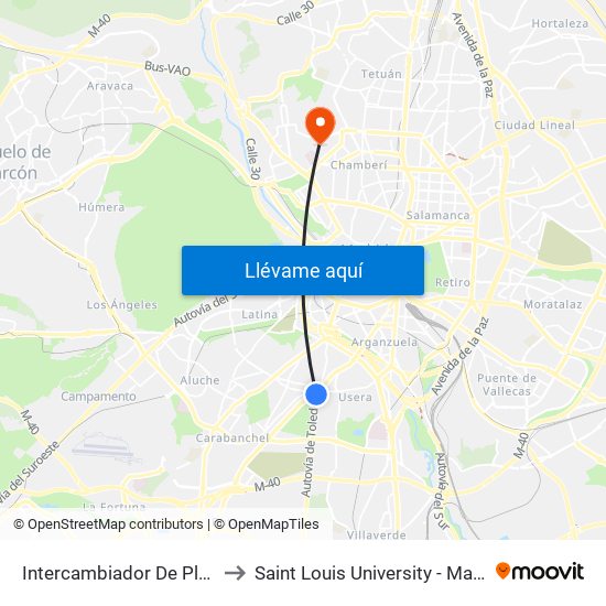 Intercambiador De Plaza Elíptica to Saint Louis University - Madrid Campus map