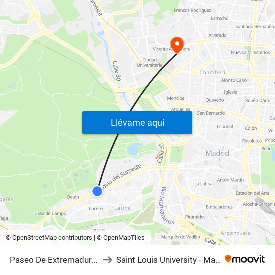 Paseo De Extremadura - El Greco to Saint Louis University - Madrid Campus map