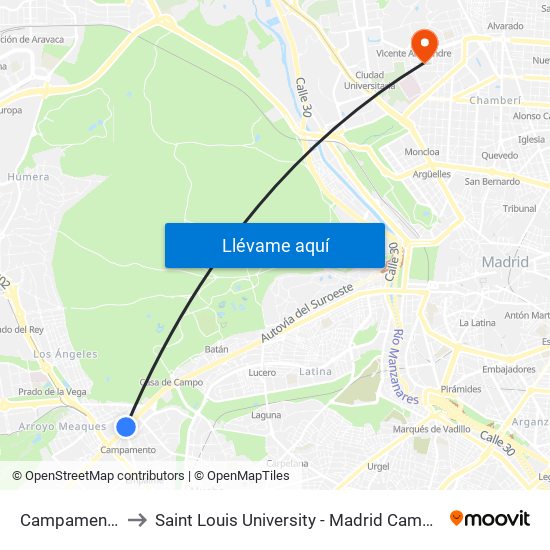 Campamento to Saint Louis University - Madrid Campus map