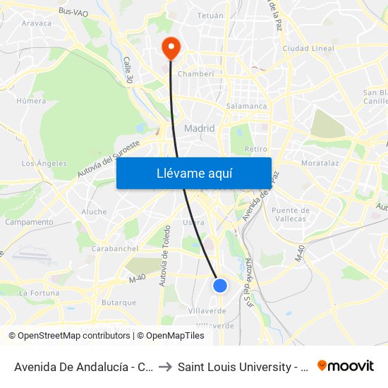 Avenida De Andalucía - Centro Comercial to Saint Louis University - Madrid Campus map