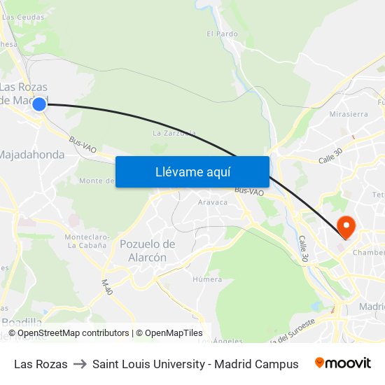 Las Rozas to Saint Louis University - Madrid Campus map