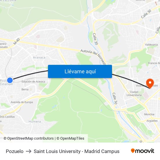 Pozuelo to Saint Louis University - Madrid Campus map