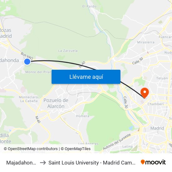 Majadahonda to Saint Louis University - Madrid Campus map