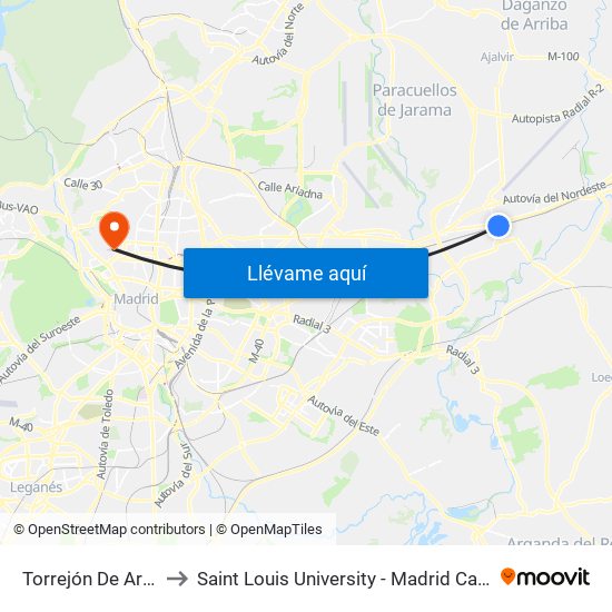 Torrejón De Ardoz to Saint Louis University - Madrid Campus map