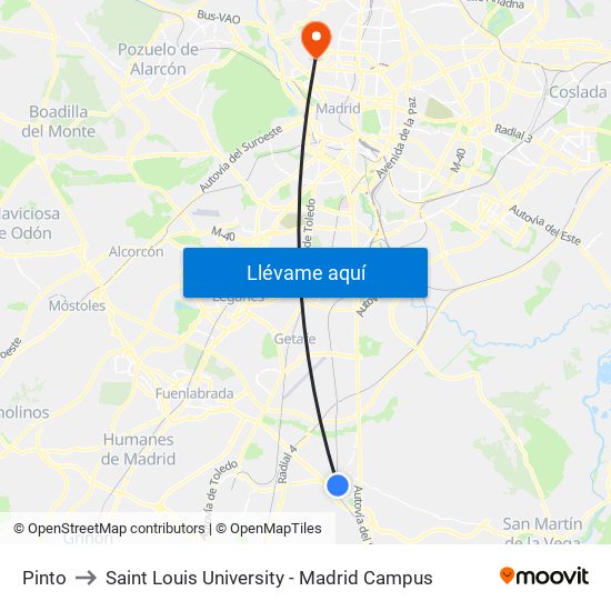 Pinto to Saint Louis University - Madrid Campus map