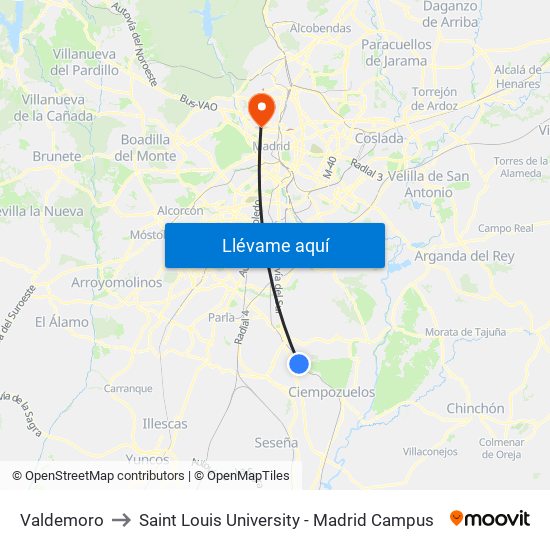 Valdemoro to Saint Louis University - Madrid Campus map
